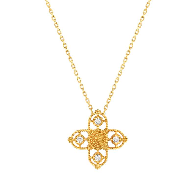 Collier plaqué or croix sertie de zirconias 45 cm - vue 1