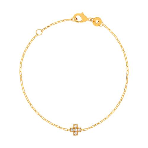 Bracelet plaqué or motif croix serti de zirconias 18 cm