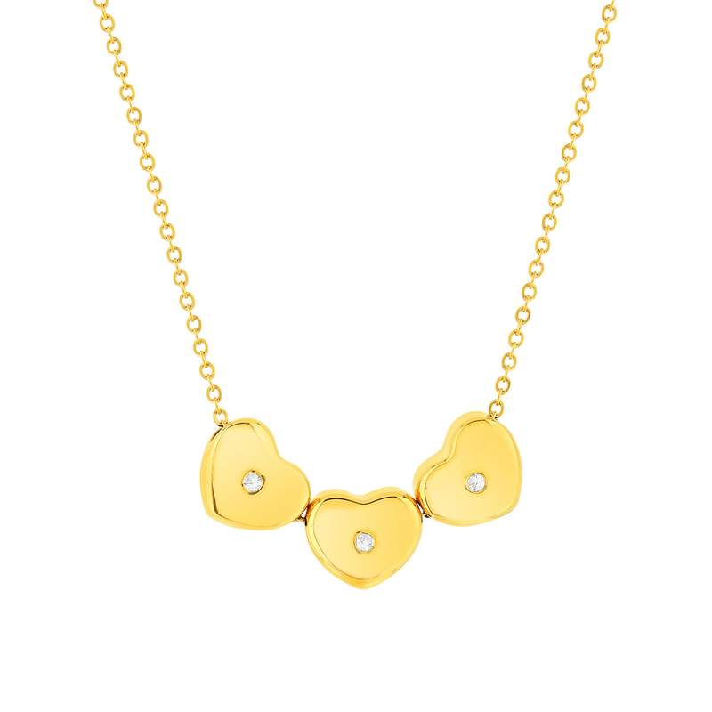 Collier acier jaune 45 cm pierres blanches motif coeur - vue 1