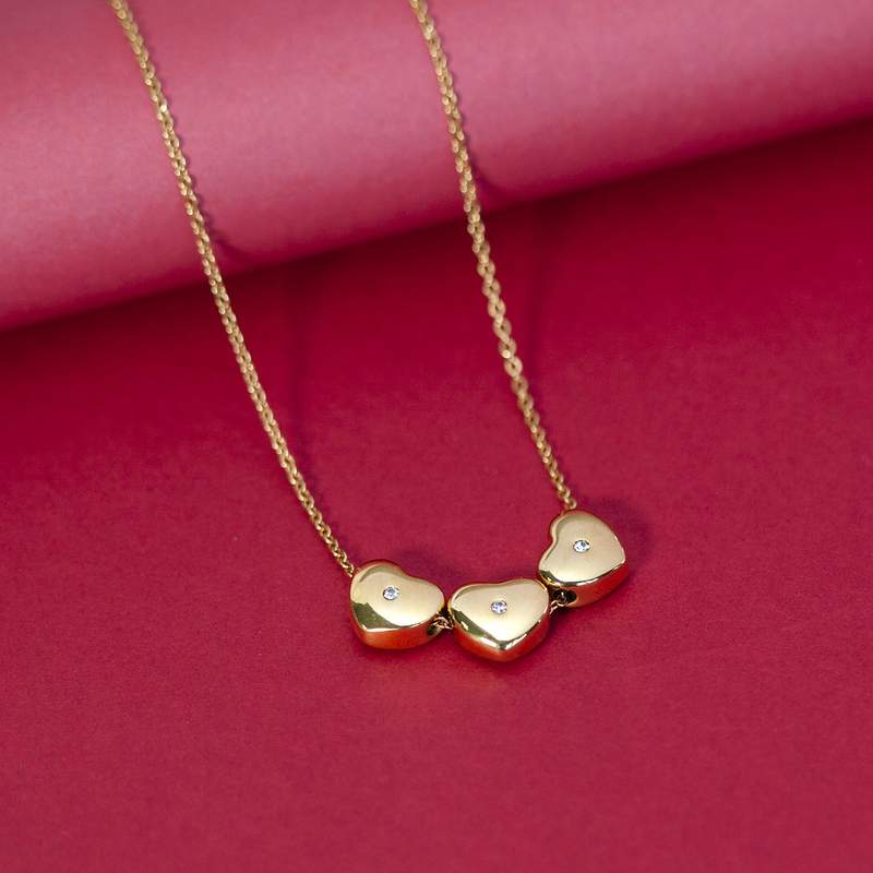 Collier acier jaune 45 cm pierres blanches motif coeur - vue D1