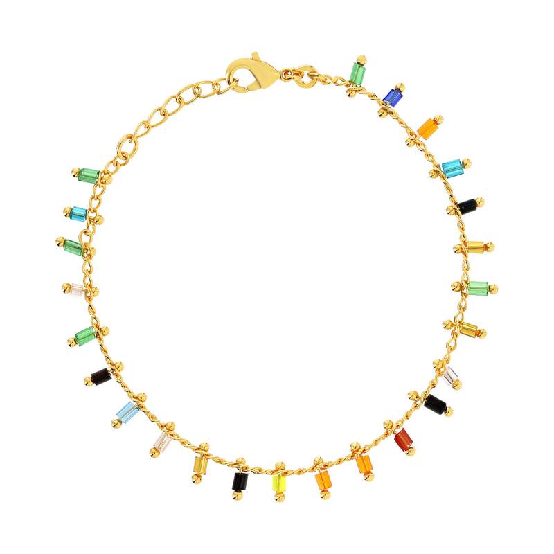 Bracelet plaqué or pampilles cristal multicolores 16 à 18 cm - vue 1