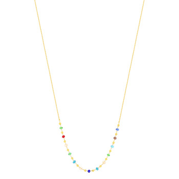 Vergulde ketting met veelkleurige kristallen parels 40 tot 45 cm