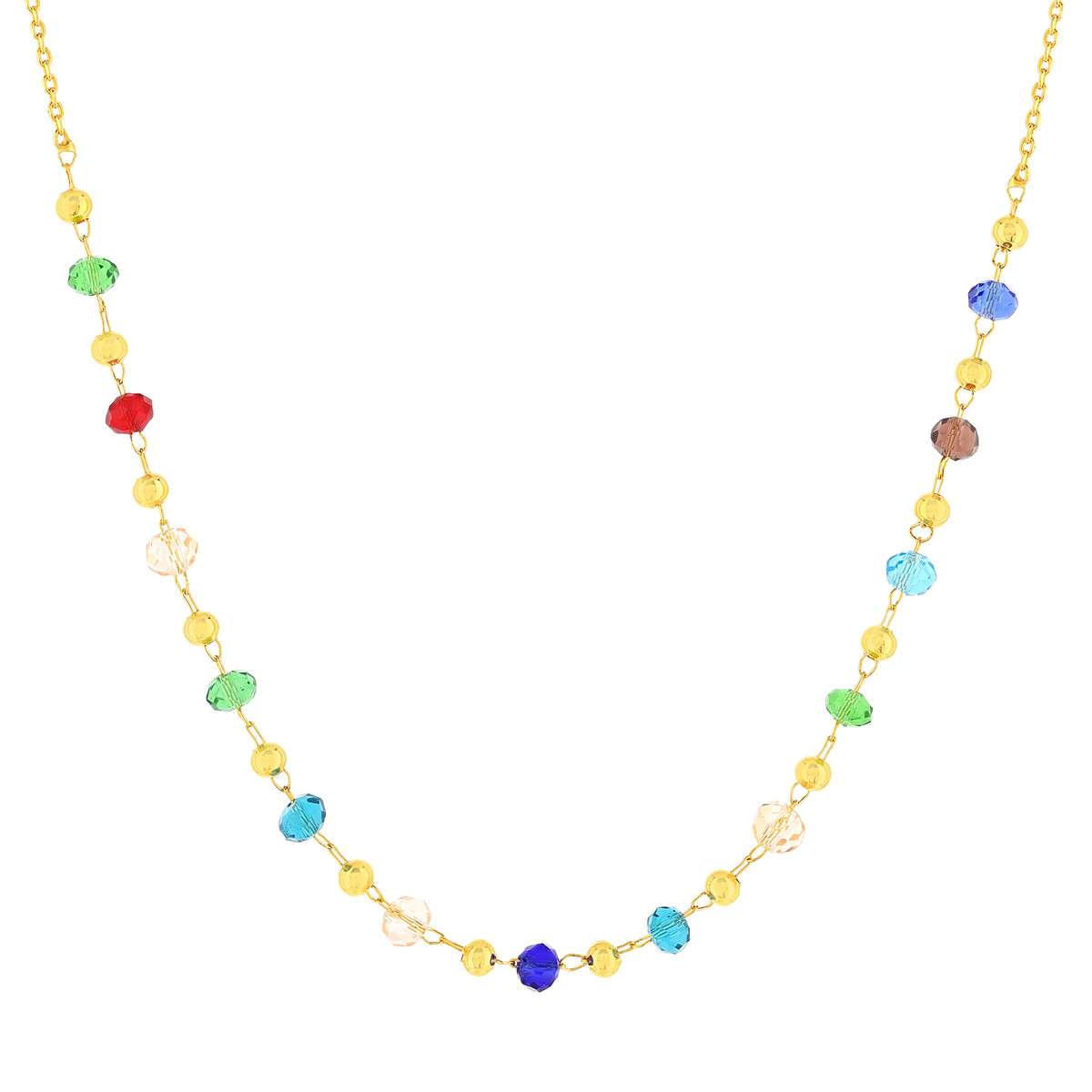 Collier plaqué or perles en cristal multicolores 40 à 45 cm - vue porté 1
