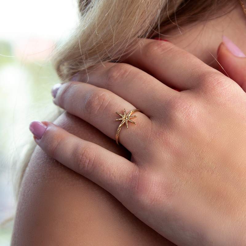Gold-plated ring with star motif - view worn 1