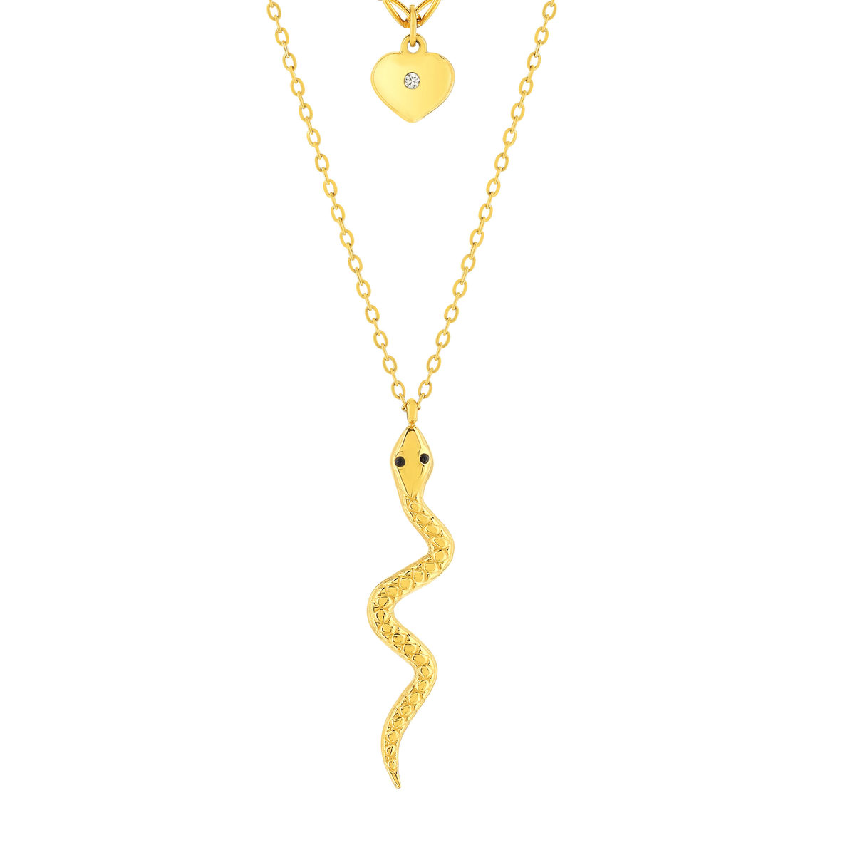 Collier acier jaune 47 cm motif serpent et coeur