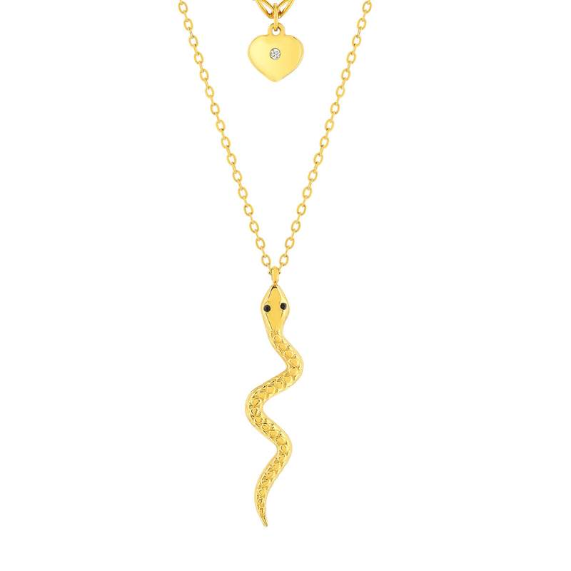 Collier acier jaune 47 cm motif serpent et coeur - vue 1