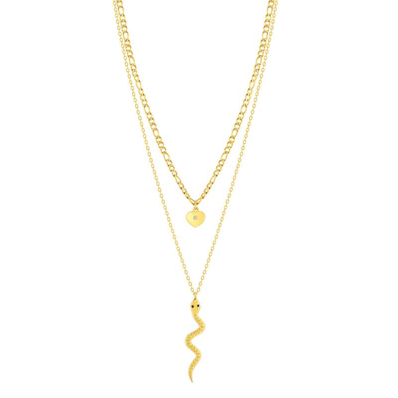 Collier acier jaune 47 cm motif serpent et coeur - vue 2
