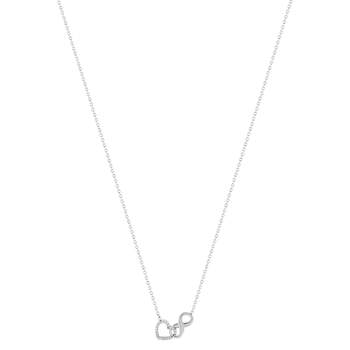 Collier acier zirconias blancs 48,5 cm motif coeur et infini
