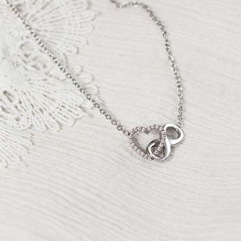 Collier acier zirconias blancs 48,5 cm motif coeur et infini