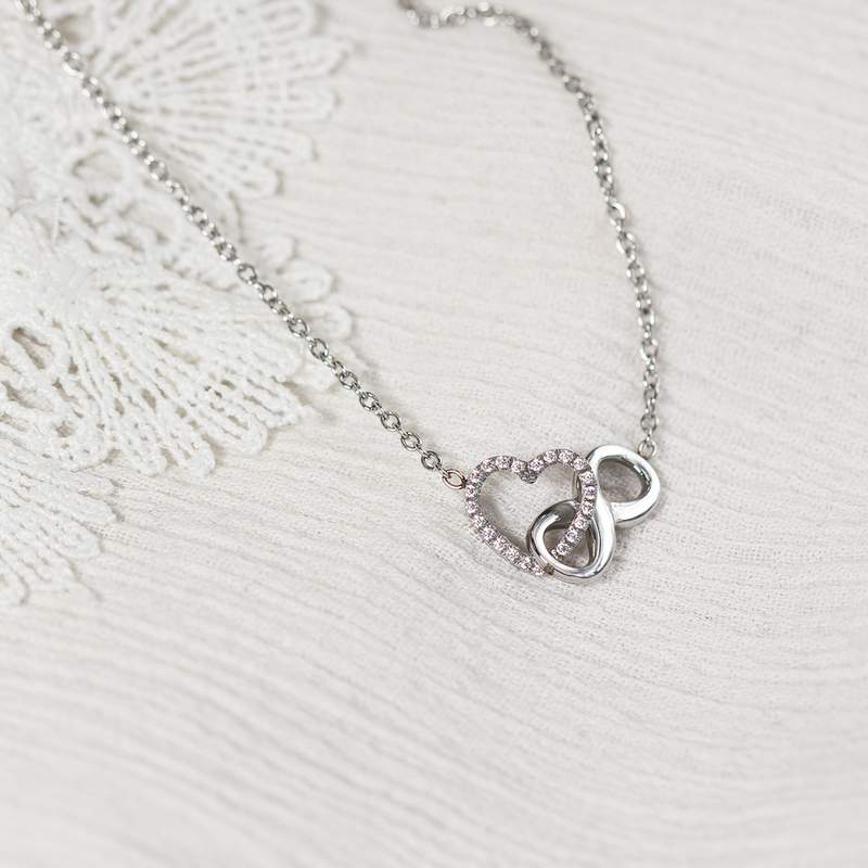 Collier acier zirconias blancs 48,5 cm motif coeur et infini - vue D1