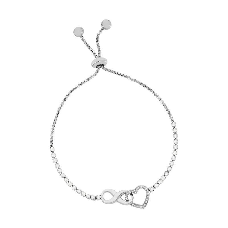 Bracelet acier zirconias 22 cm motif coeur et infini - vue 1