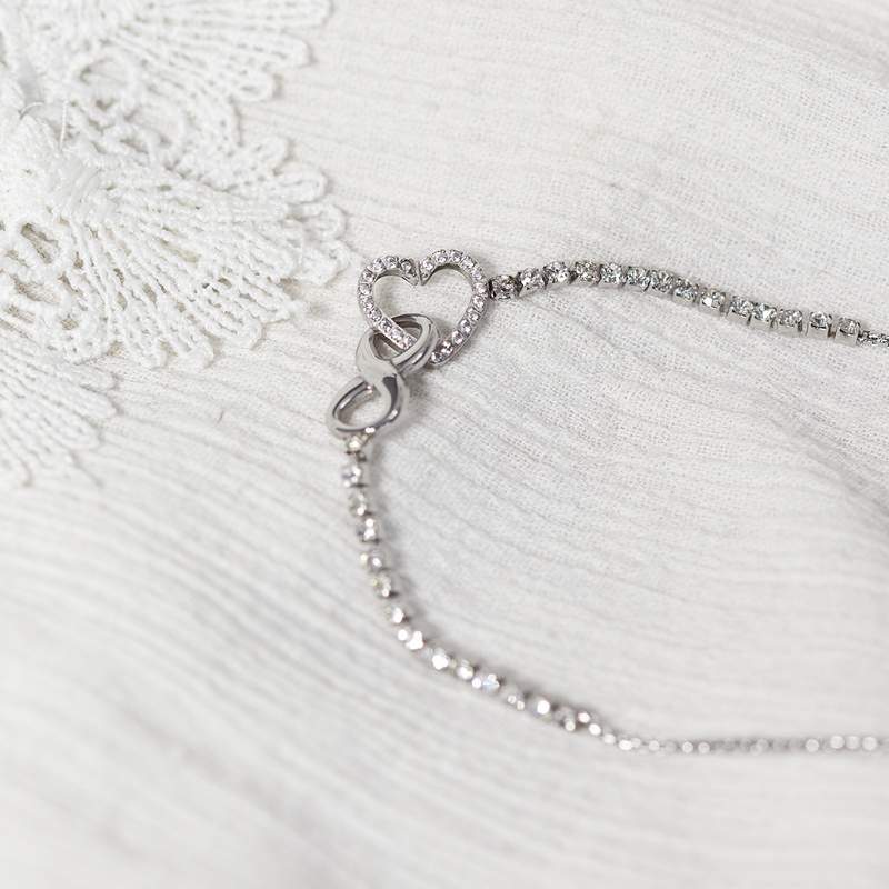 Bracelet acier zirconias 22 cm motif coeur et infini - vue D1