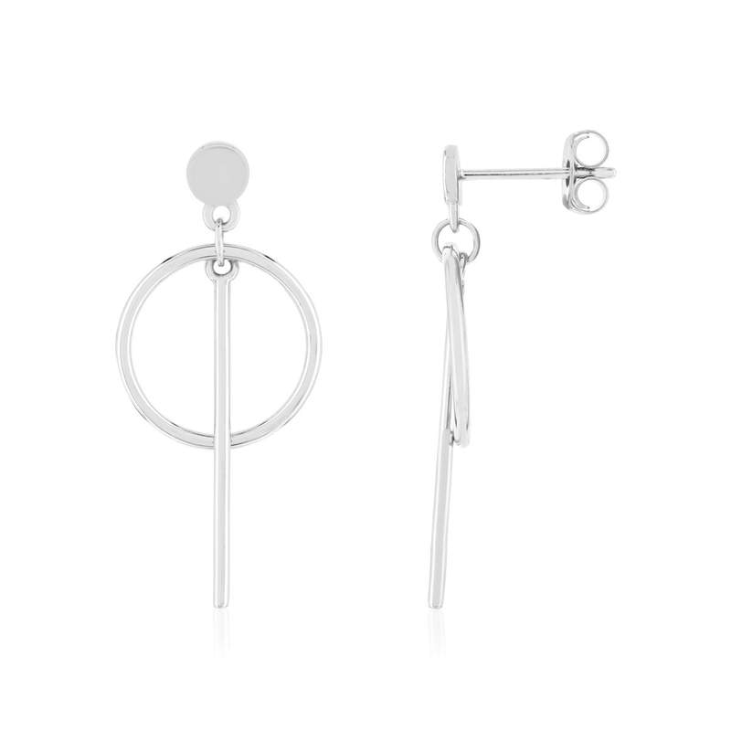 Boucles d'oreilles argent 925 motif barrette et anneau - vue 1