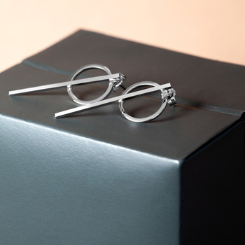 Boucles d'oreilles argent 925 motif barrette et anneau