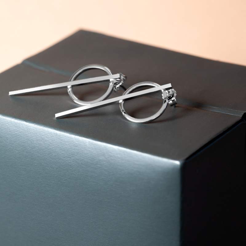 Boucles d'oreilles argent 925 motif barrette et anneau - vue D1