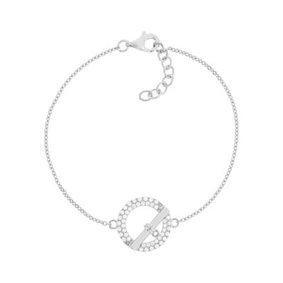 Bracelet argent 925 motif fermoir T/bar serti de zirconias 16 à 18 cm - vue 1