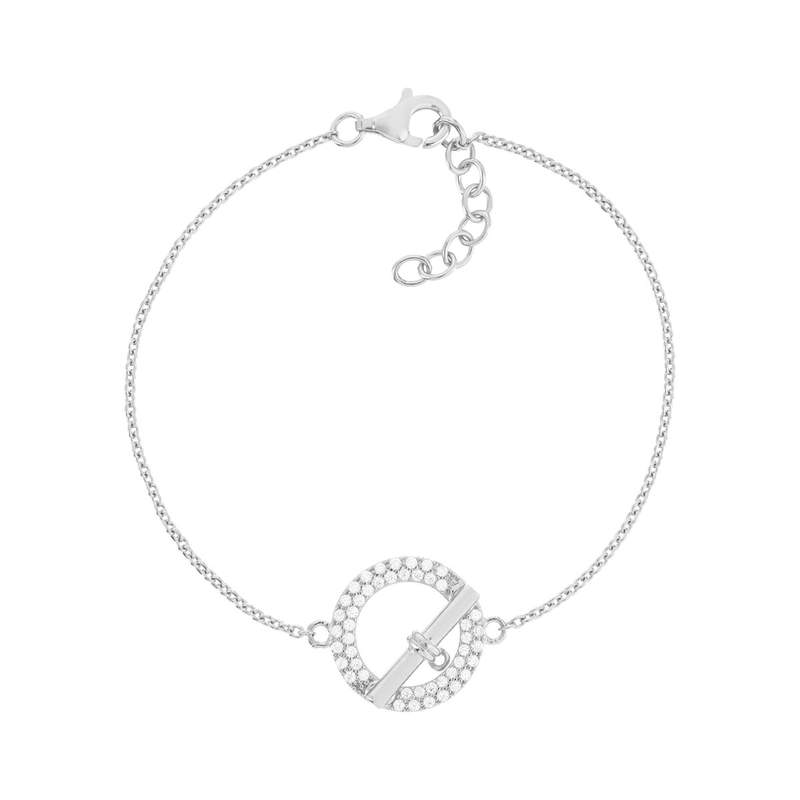 Bracelet argent 925 motif fermoir T/bar serti de zirconias 16 à 18 cm - vue 1