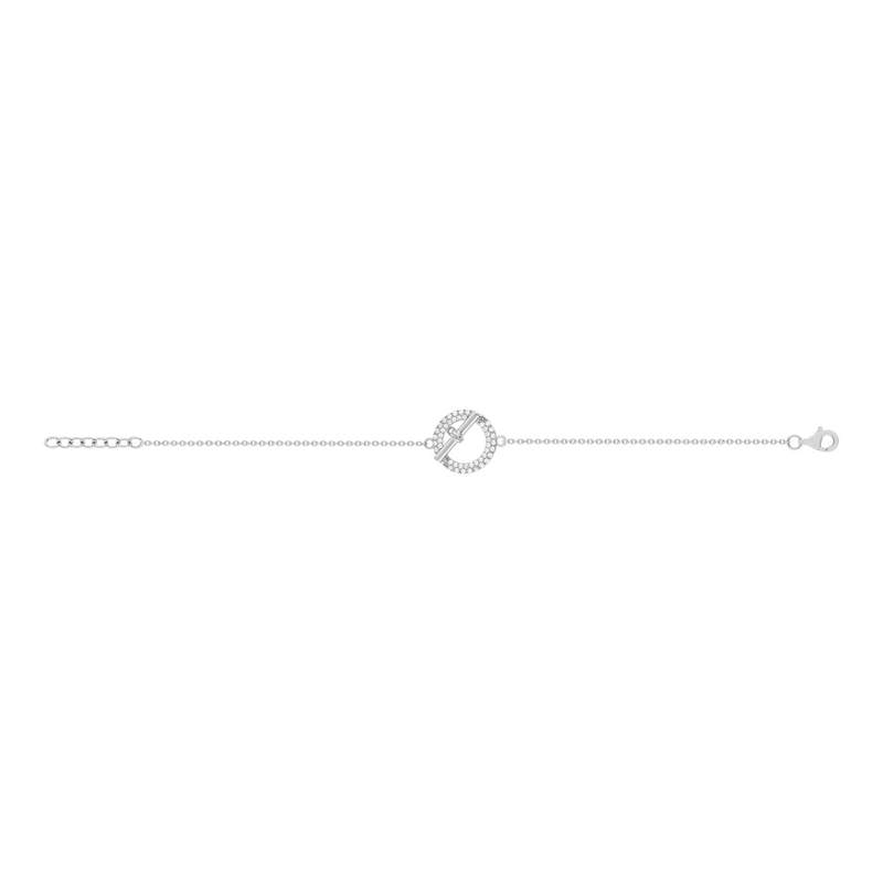 Bracelet argent 925 motif fermoir T/bar serti de zirconias 16 à 18 cm - vue 2