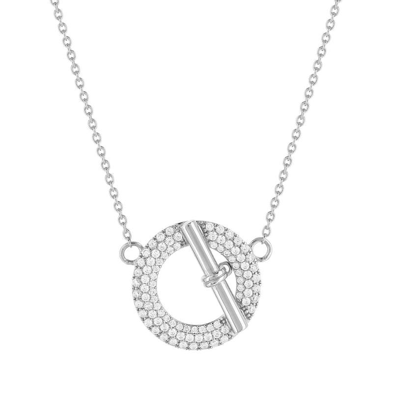 Collier argent 925 motif fermoir T/bar serti de zirconias 42 à 45 cm - vue 1