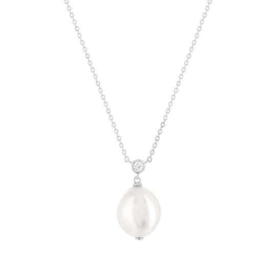 925 silver necklace with chinese cultured pearl and zirconia 45 cm