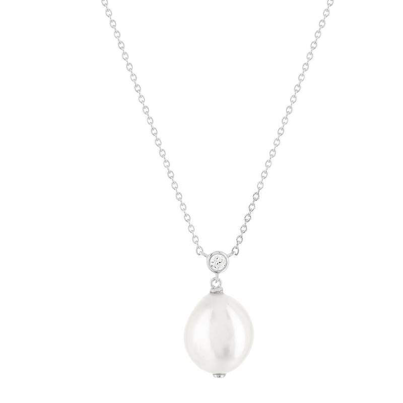 Collier argent 925 perle de culture de chine et zirconia 45 cm - vue 1