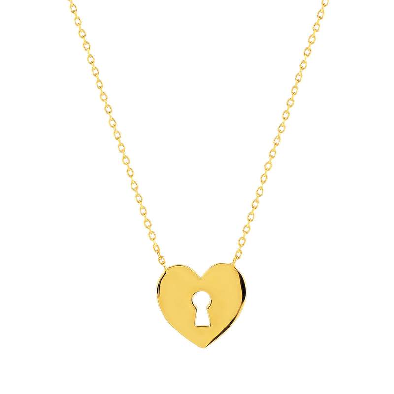 Collier plaqué or motif coeur et serrure 45 cm - vue 1