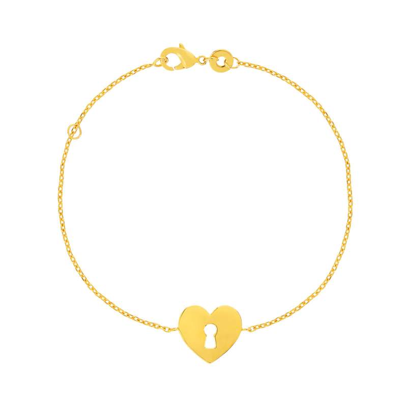 Bracelet plaqué or motif coeur et serrure 18 cm - vue 1