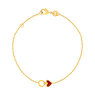 Bracelet plaqué or coeur laque rouge et anneau 18 cm