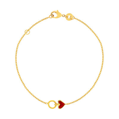 Bracelet plaqué or coeur laque rouge et anneau 18 cm - vue 1
