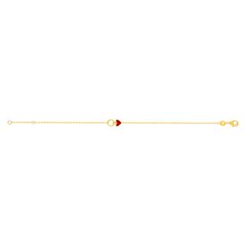 Vergulde armband met roodgelakt hartje en ring, 18 cm