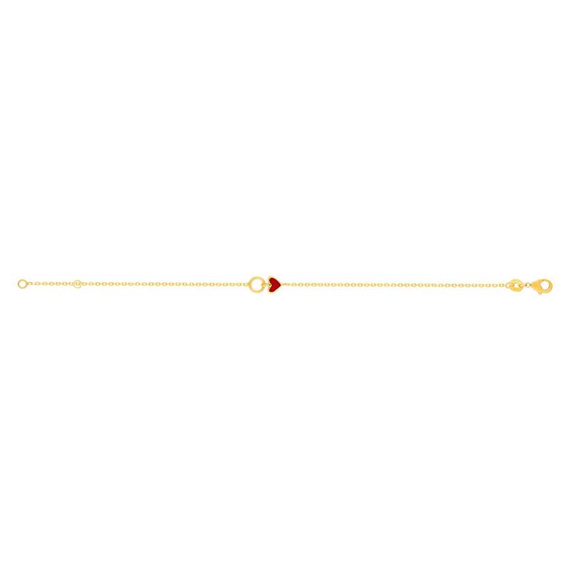 Bracelet plaqué or coeur laque rouge et anneau 18 cm - vue 2