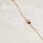Bracelet plaqué or coeur laque rouge et anneau 18 cm - vue D1