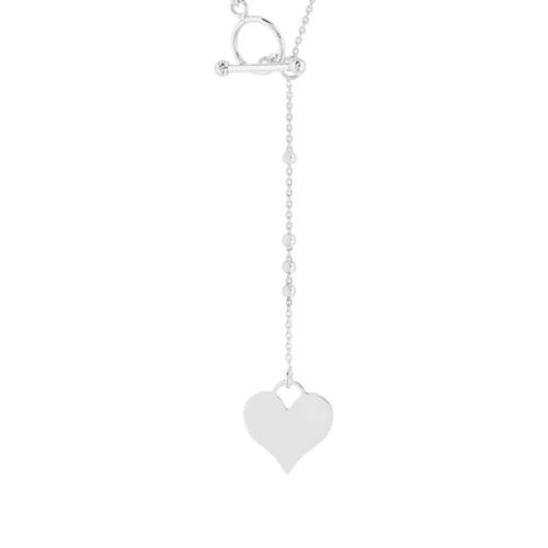 925 silver necklace with T/bar clasp and heart tassel 52 cm