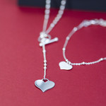 Collier argent 925 motif fermoir T/bar et pampille coeur 52 cm - vue D1