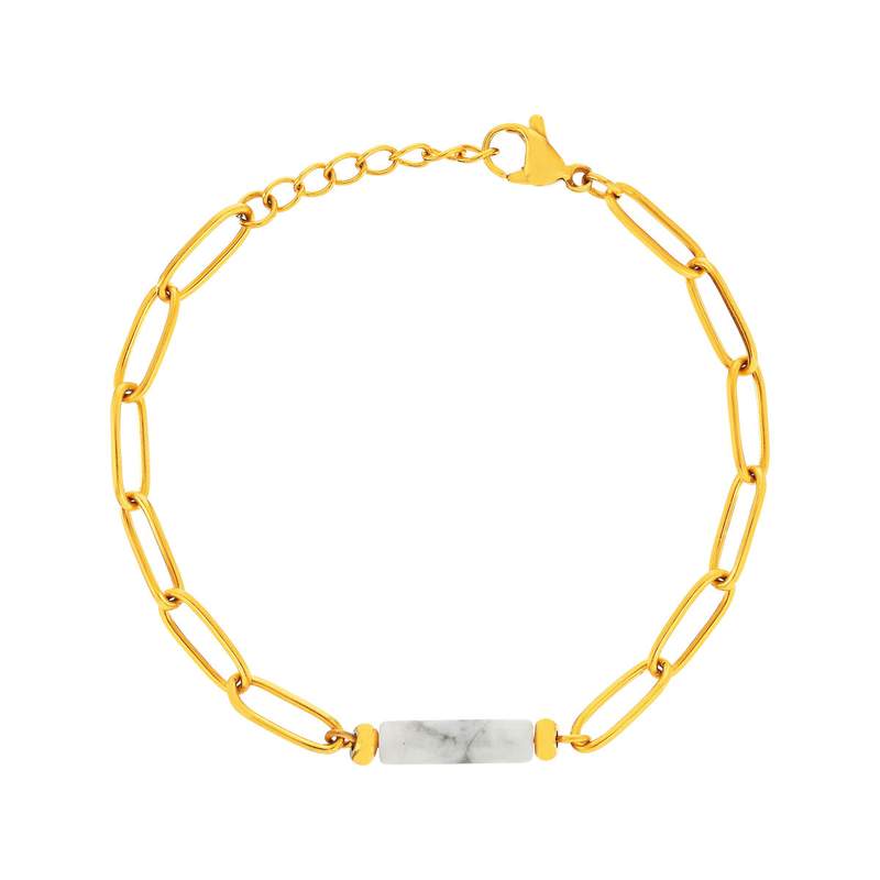 Bracelet acier jaune howlite 18 cm - vue 1