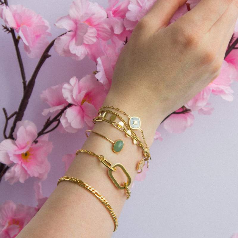 18.5 cm yellow howlite stainless steel bracelet - worn view 2