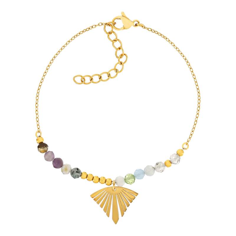 Bracelet acier jaune pierres naturelles 20 cm - vue 1