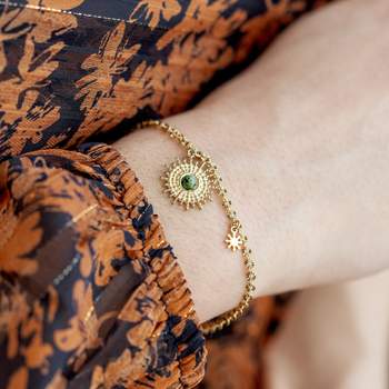 Yellow steel bracelet with natural stones 18.5 cm