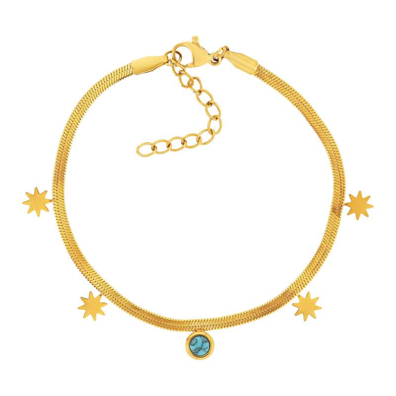 Bracelet acier jaune turquoise étoile 20 cm - vue 1
