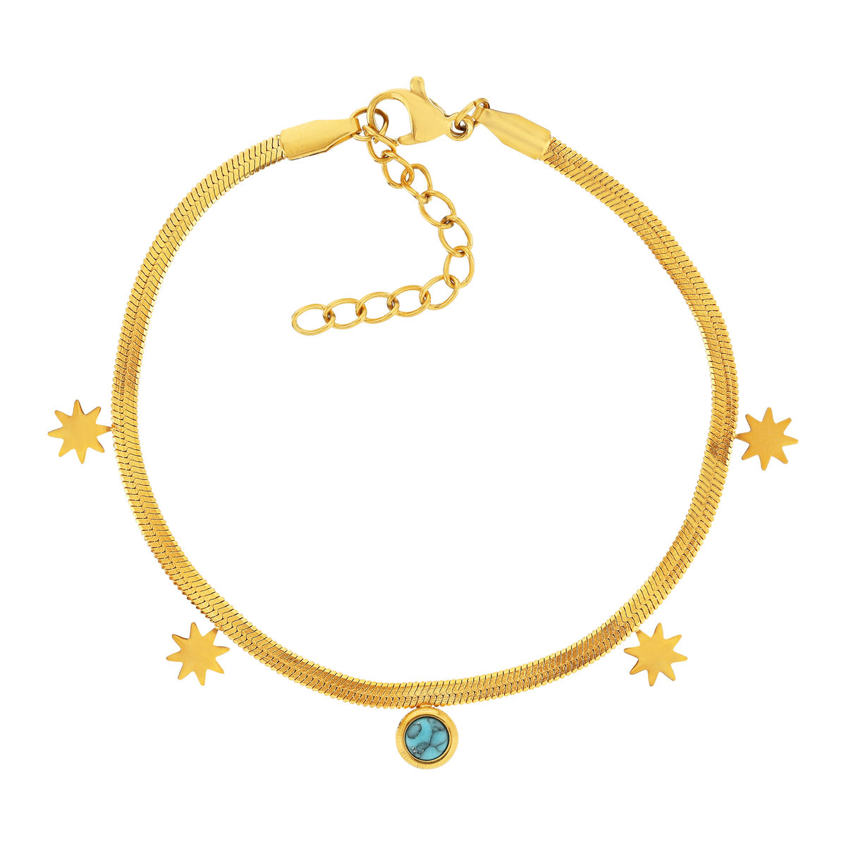 Bracelet acier jaune turquoise étoile 20 cm - vue D1