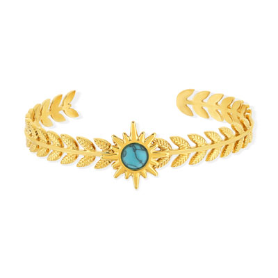 Bracelet rigide acier jaune turquoise soleil 60 mm