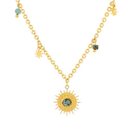 Necklace steel yellow natural stones sun 43 cm