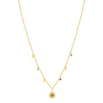 Necklace steel yellow natural stones sun 43 cm