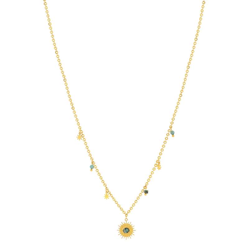 Collier acier jaune pierres naturelles soleil 43 cm - vue 2