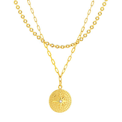 Collier acier jaune pierre imitation blanche étoile 41,5 cm - vue 1