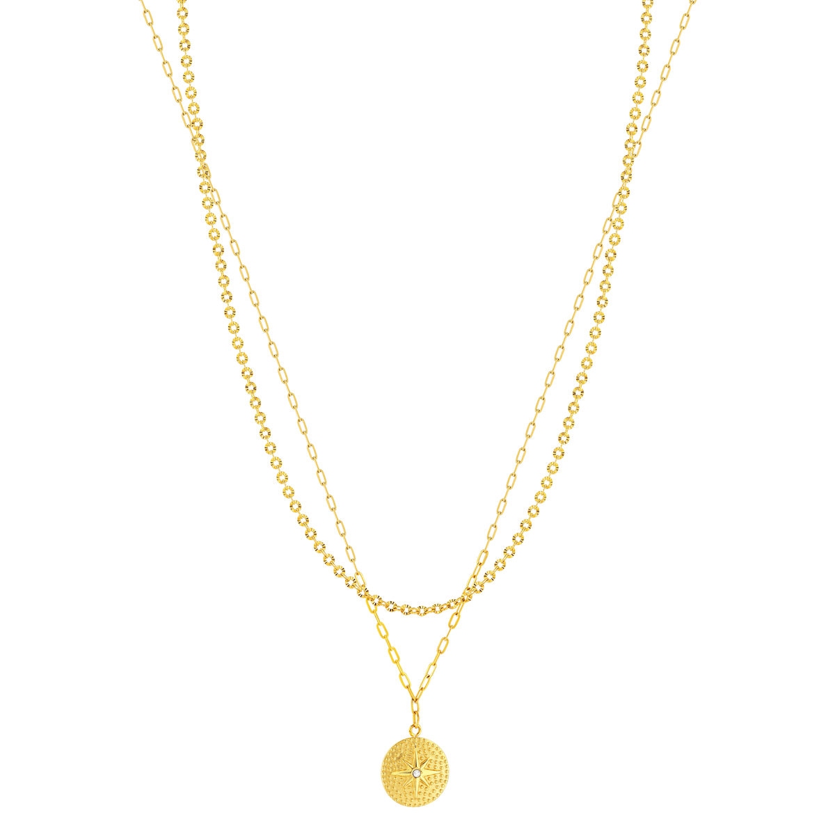 Collier acier jaune pierre imitation blanche étoile 41,5 cm - vue 2