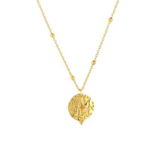 Collier or jaune 375 médaillon strié 45 cm