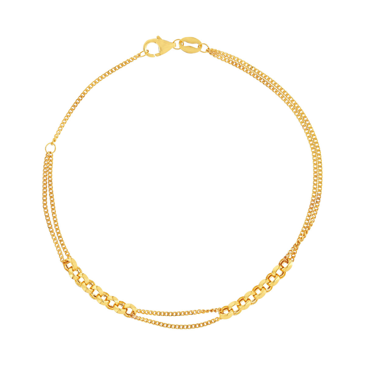 Bracelet or jaune 375 double chaîne motif maille jaseron 19 cm