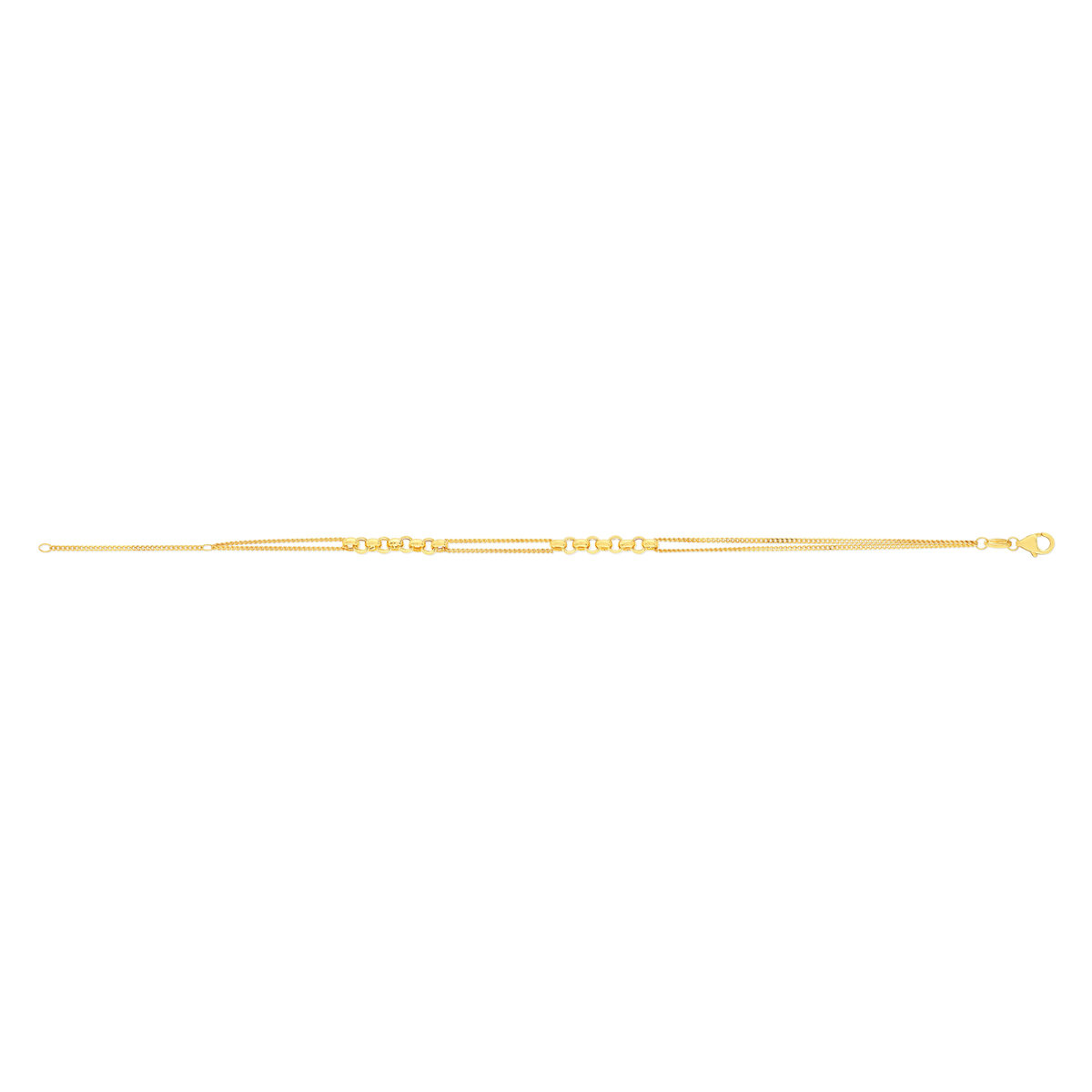 Bracelet or jaune 375 double chaîne motif maille jaseron 19 cm - vue 2