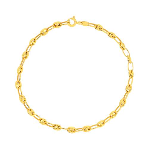 Bracelet or 375 jaune, maille grain de café, 18.5 cm